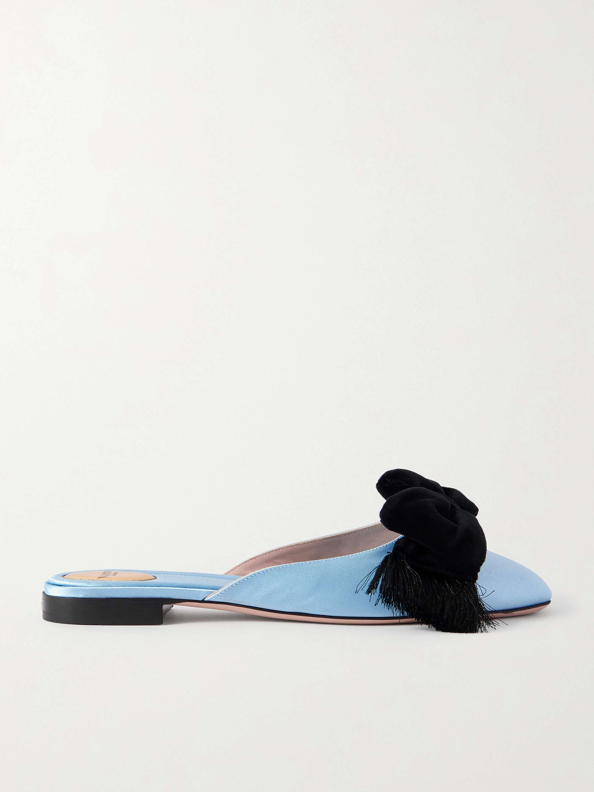 Reinette Bow-Embellished Velvet-Trimmed Satin Mules