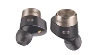 A pair of the bowers & wilkins pi7 true wireless earbuds in black and silver