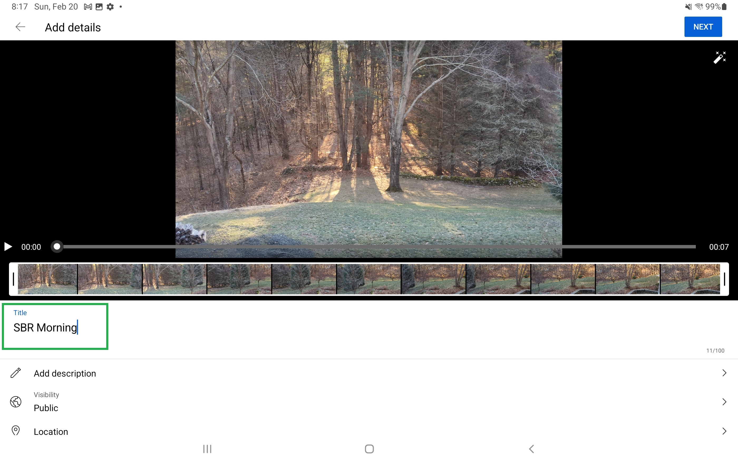 Samsung Galaxy Tab S8 Plus showing YouTube upload screen