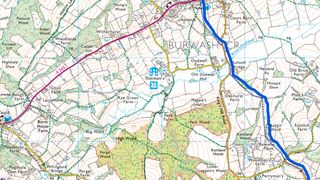 Ordnance Survey map with route