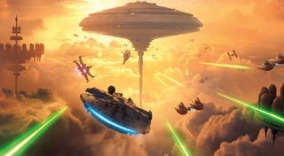 ships fly in cloud city Star Wars Battlefront