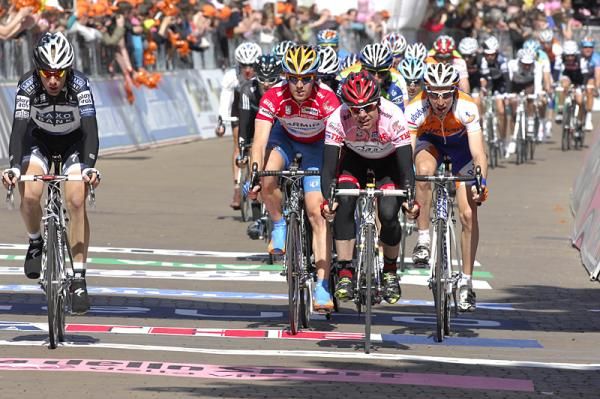 Race leader Cadel Evans (BMC) finishes although he lost his leader's jersey during the stage.