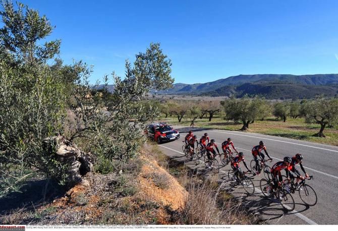 A BMC team car follows the rider every day