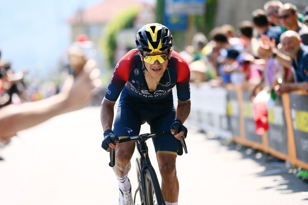 TURIN ITALY MAY 21 Richard Carapaz of Ecuador and Team INEOS Grenadiers attacks to during the 105th Giro dItalia 2022 Stage 14 a 147km stage from Santena to Torino Giro WorldTour on May 21 2022 in Turin Italy Photo by Tim de WaeleGetty Images