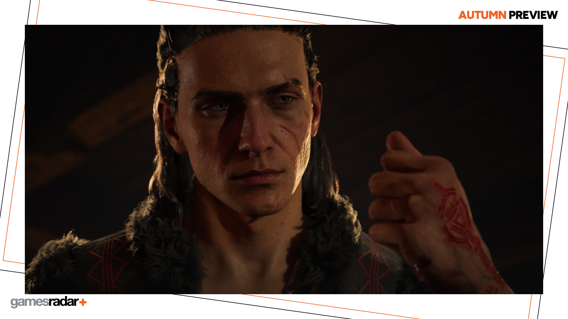 Coen looks at his closed fist in The Blood of Dawnwalker, with the GamesRadar+ Autumn Preview frame