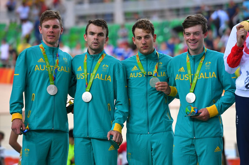 Michael Hepburn, Jack Bobridge, Sam Welsford and Alexander Edmondson on the podium