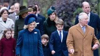 Princess Charlotte, Catherine, Princess of Wales, Camilla, Queen Consort, Prince Louis, Prince George, King Charles III and Prince William, Prince of Wales on Christmas Day 2022
