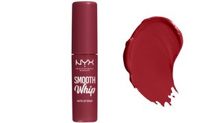 NYX Smooth Whip Matte Lip Cream in Velvet Robe, a deep red tone