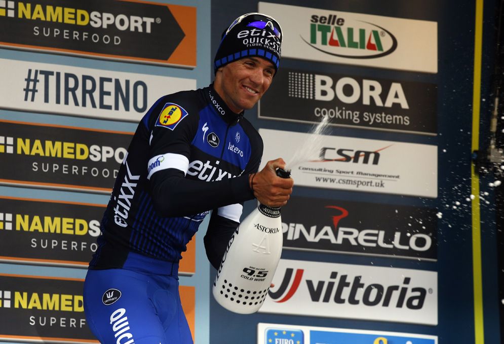 Zdenek Stybar sprays the champagne