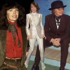 collage of diane keaton's most iconic outfits