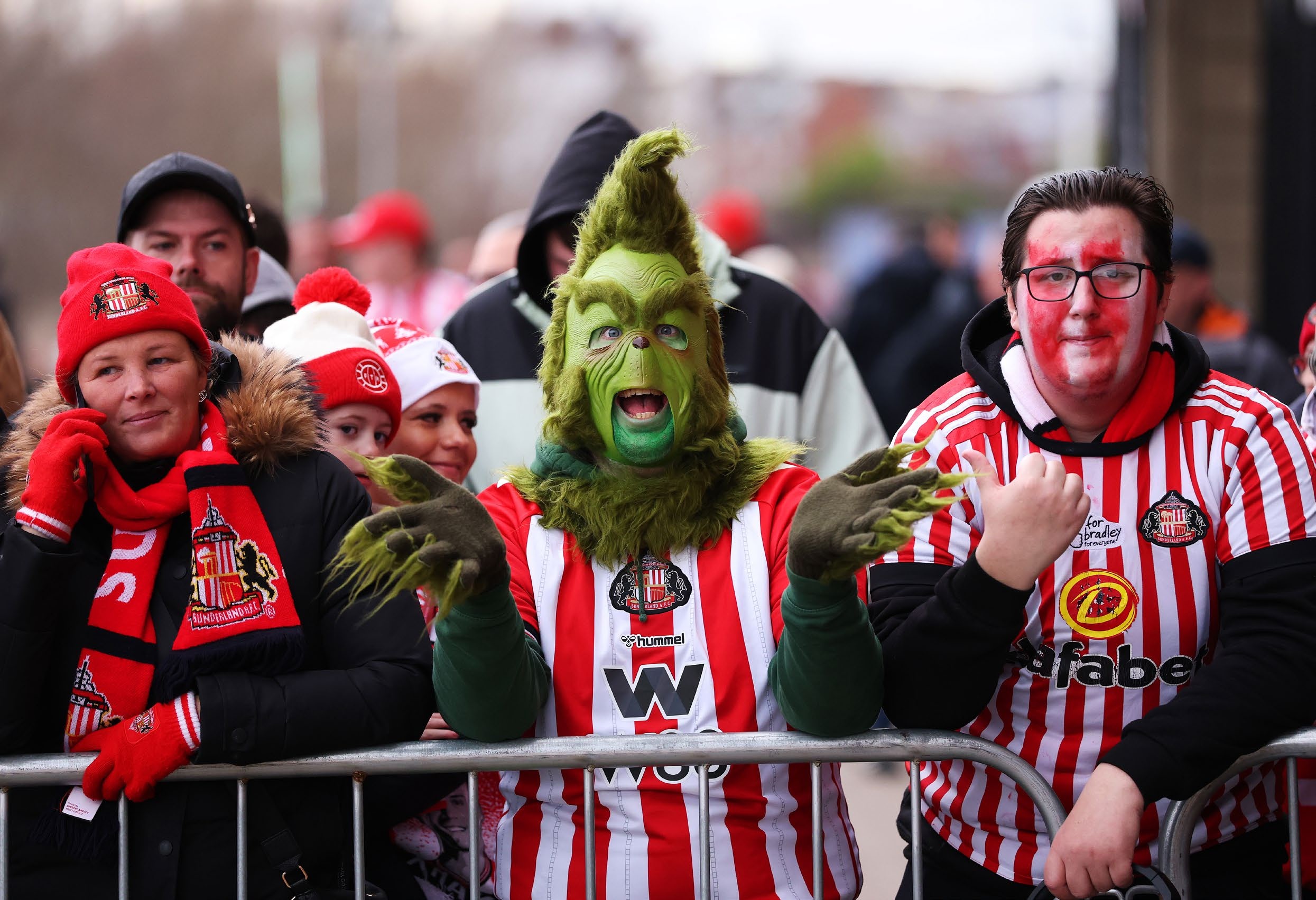 A Sunderland fan disguised as the Grinch is seen prior to the Premier League match between Sunderland and Newcastle United. (Photo by Stu Forster/Getty Images)
