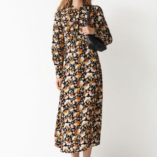 floral printed dress with neck tie