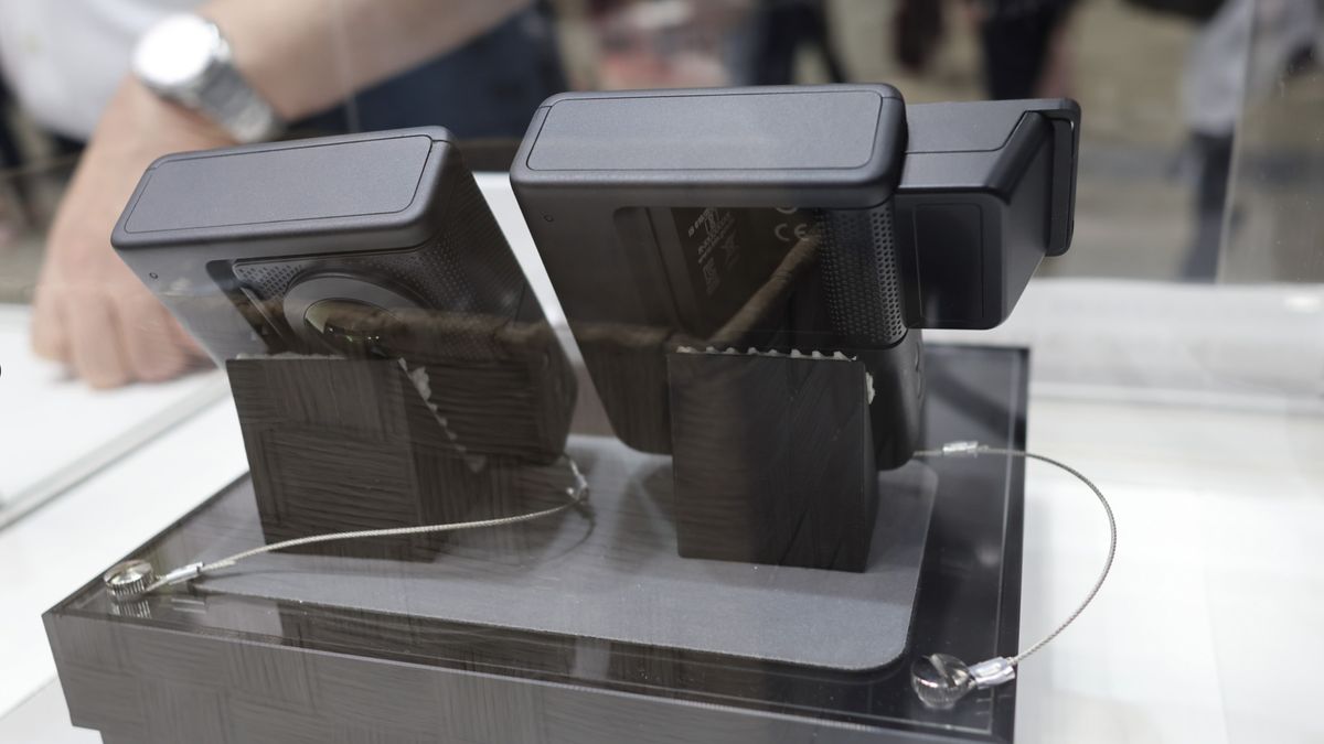Canon Powershot concept 360-degree camera in display case at Photo Next Show 2023 in Japan