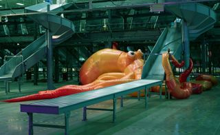Slides next to giant blow up octopus