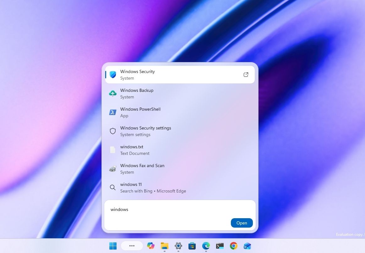 New Windows Search showing search results.