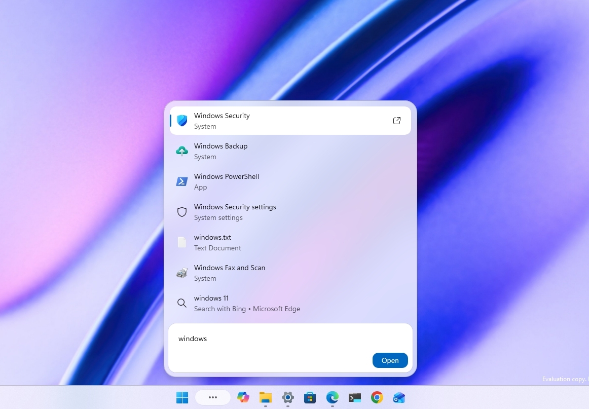 New Windows Search showing search results.