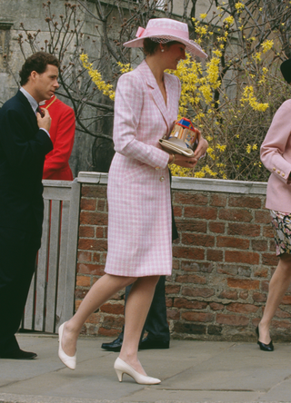 Diana, Princess of Wales (1961 - 1997) with Viscount Linley and the Duchess of York at St George's Chapel, Windsor, for the Easter service, 31st March 1991