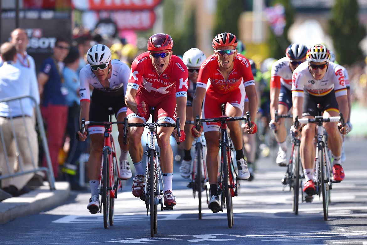 A very annoyed Alexander Kristoff (Katusha) came in for fourth