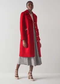 &nbsp;Spencer Red Recycled Wool Blend Snaffle-Detail Coat &nbsp;£599 | LK Bennett