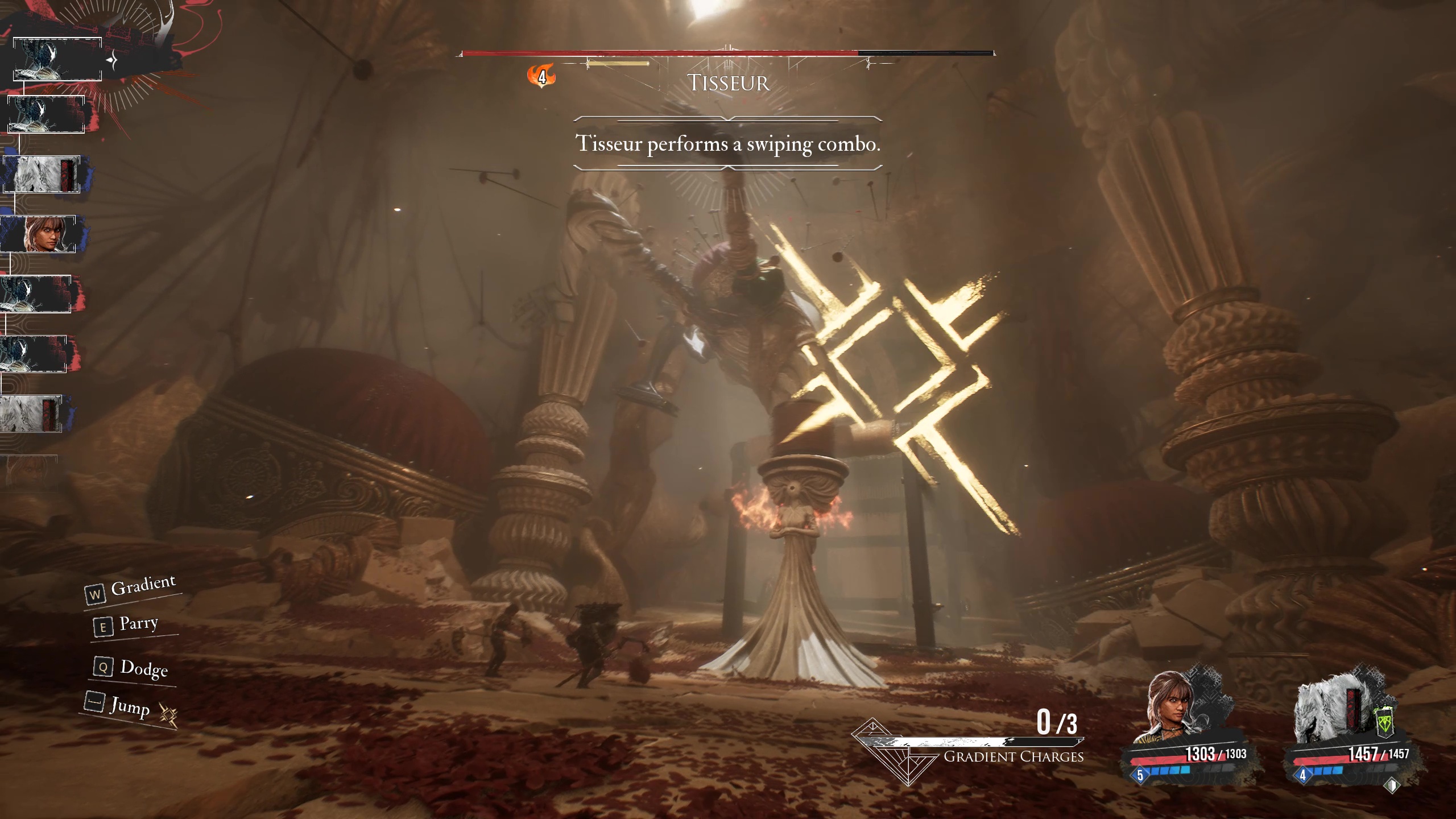 An incoming jump counter while fighting Tisseur in Clair Obscur: Expedition 33