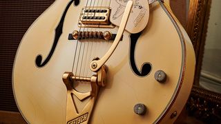 Branded versions of the Bigsby vibrato were made for both Guild and Gretsch, as on this vintage White Falcon