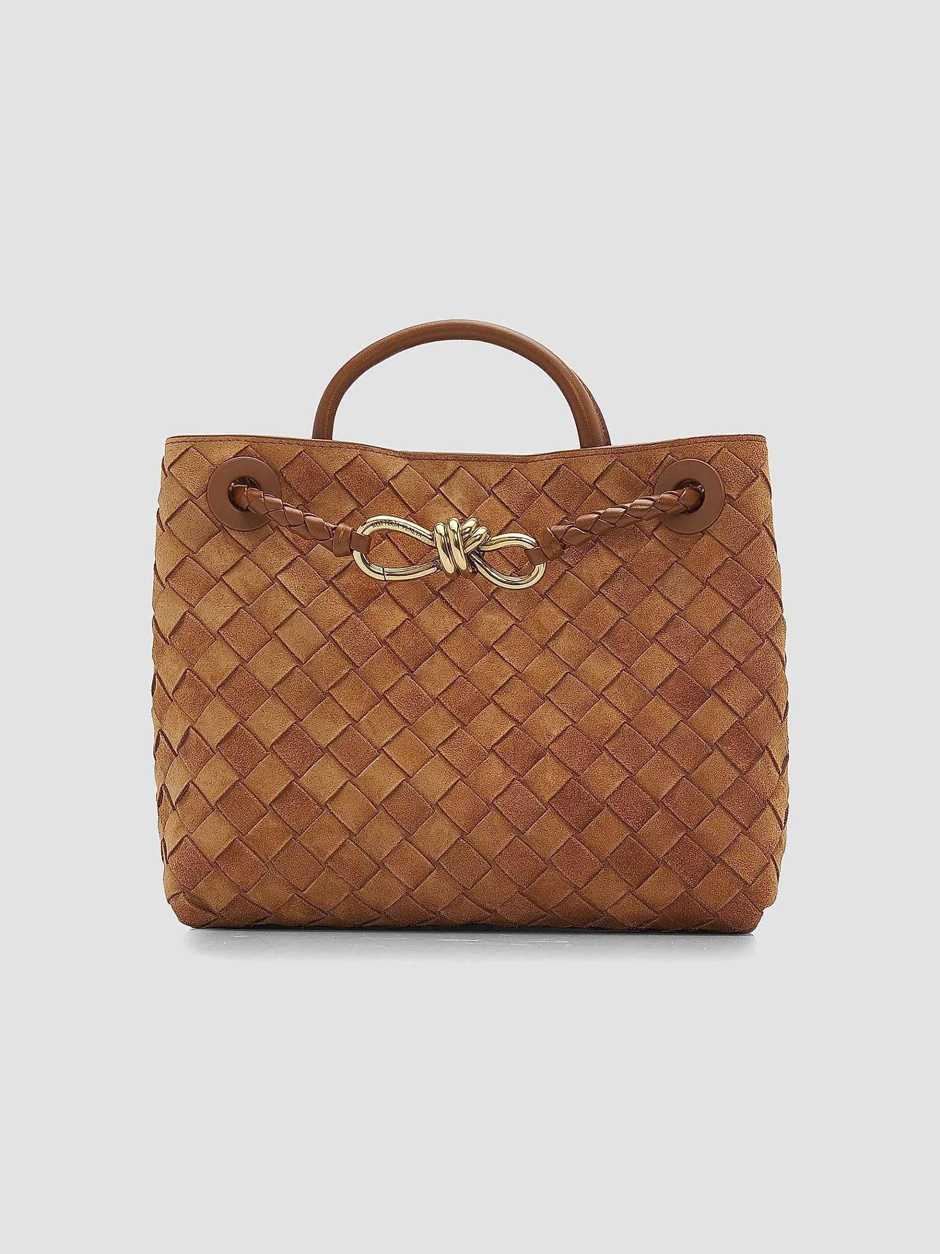 Andiamo Small Intrecciato-Suede Top Handle Bag