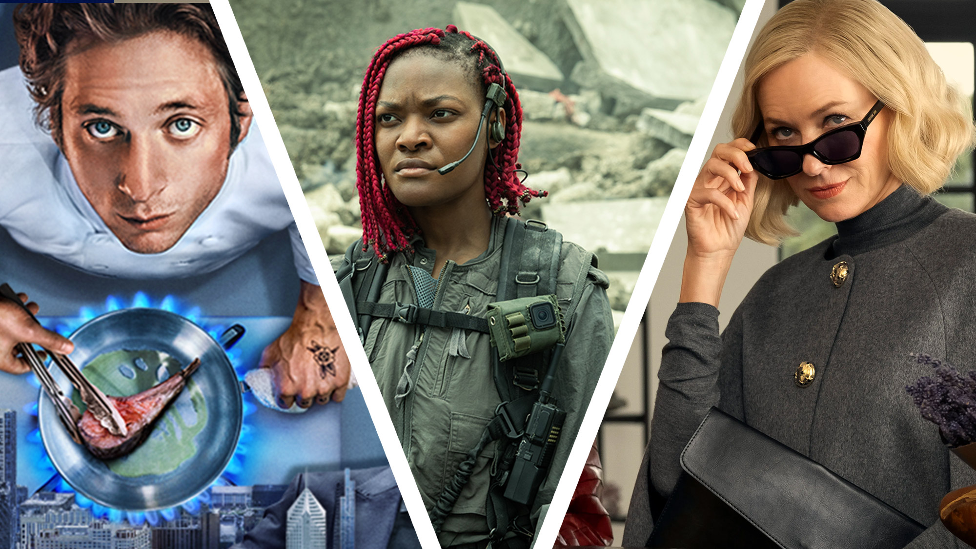 A collage image showing the TV show posters for The Bear season 4, Alien: Earth and All&#039;s Fair