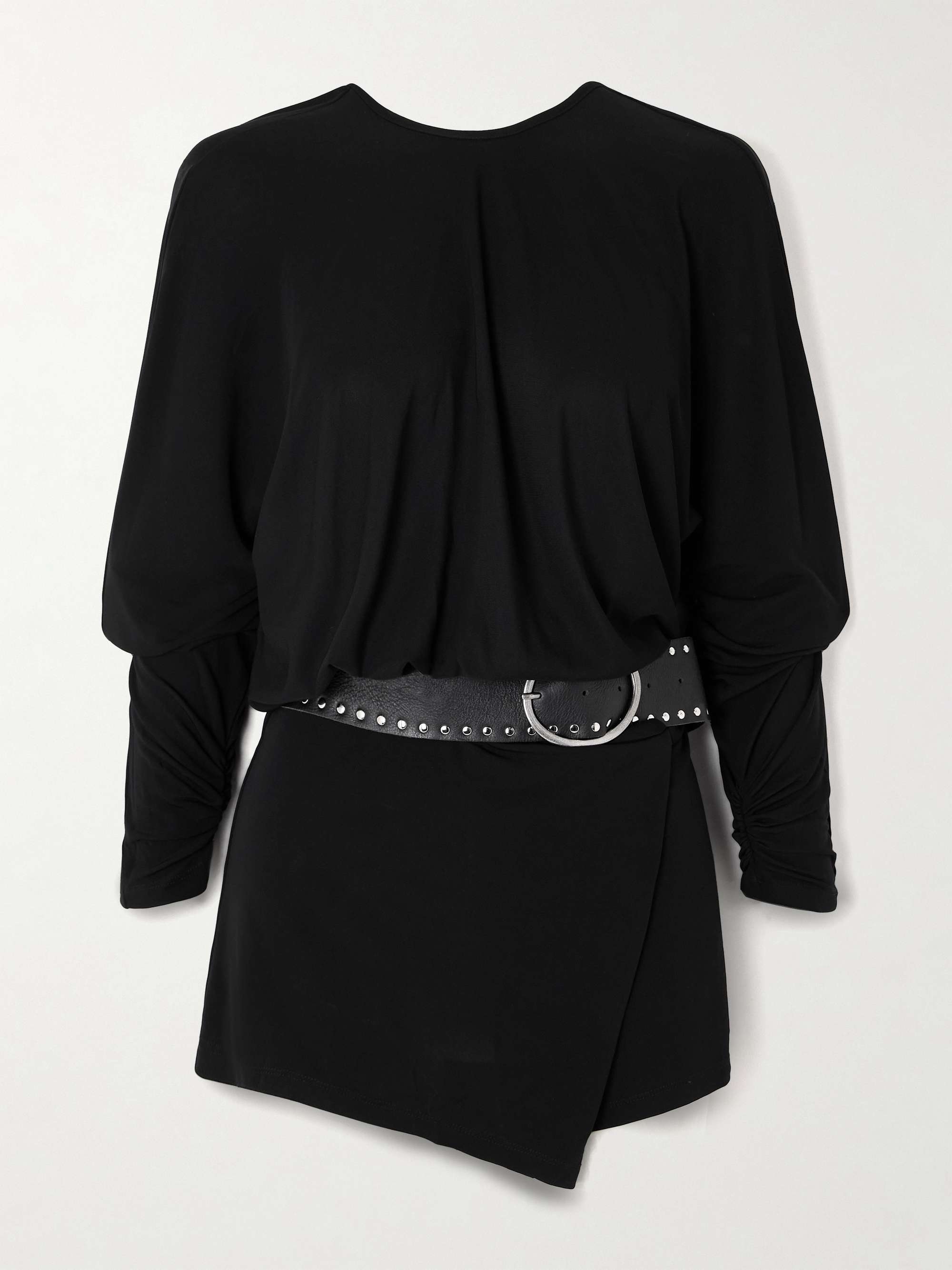 Belted Open-Back Jersey Mini Dress