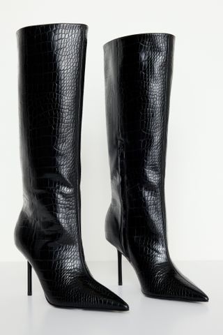 Knee High Crocodile Boot | Black001