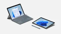 Surface Go 3 vor einem cremefarbenen Hintergrund