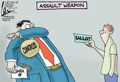 Political cartoon U.S. NRA gun lobby congress voting