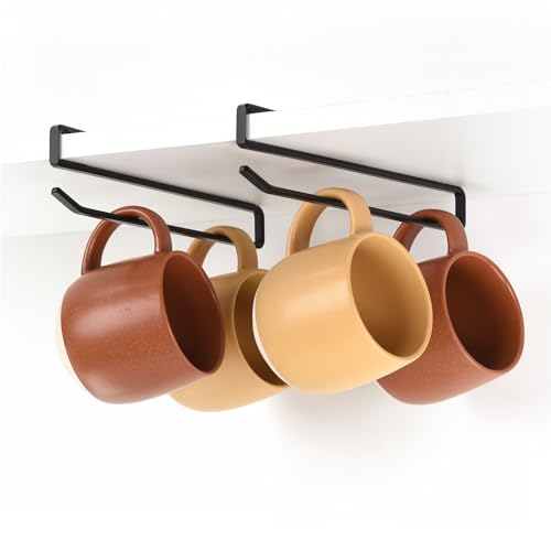 Xympo Coffee Mug Hanger for Cabinet, Clip-On Shelf, for Cups, Utensil, Tumbler Lid, Screwless Install (pack of 2), Fits Shelves Up to 3/4"