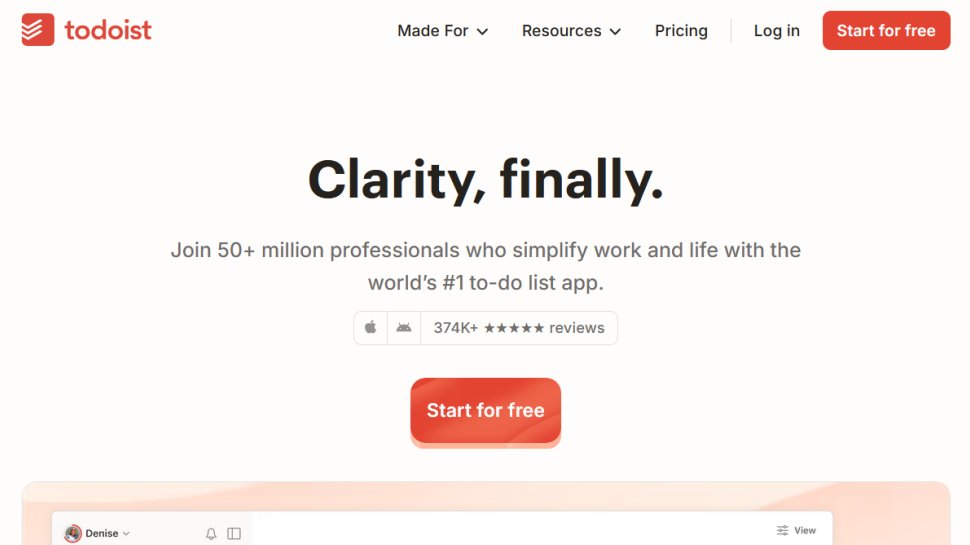 Todoist website screenshot (January 2026).