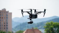 Drone with camera above UK homes