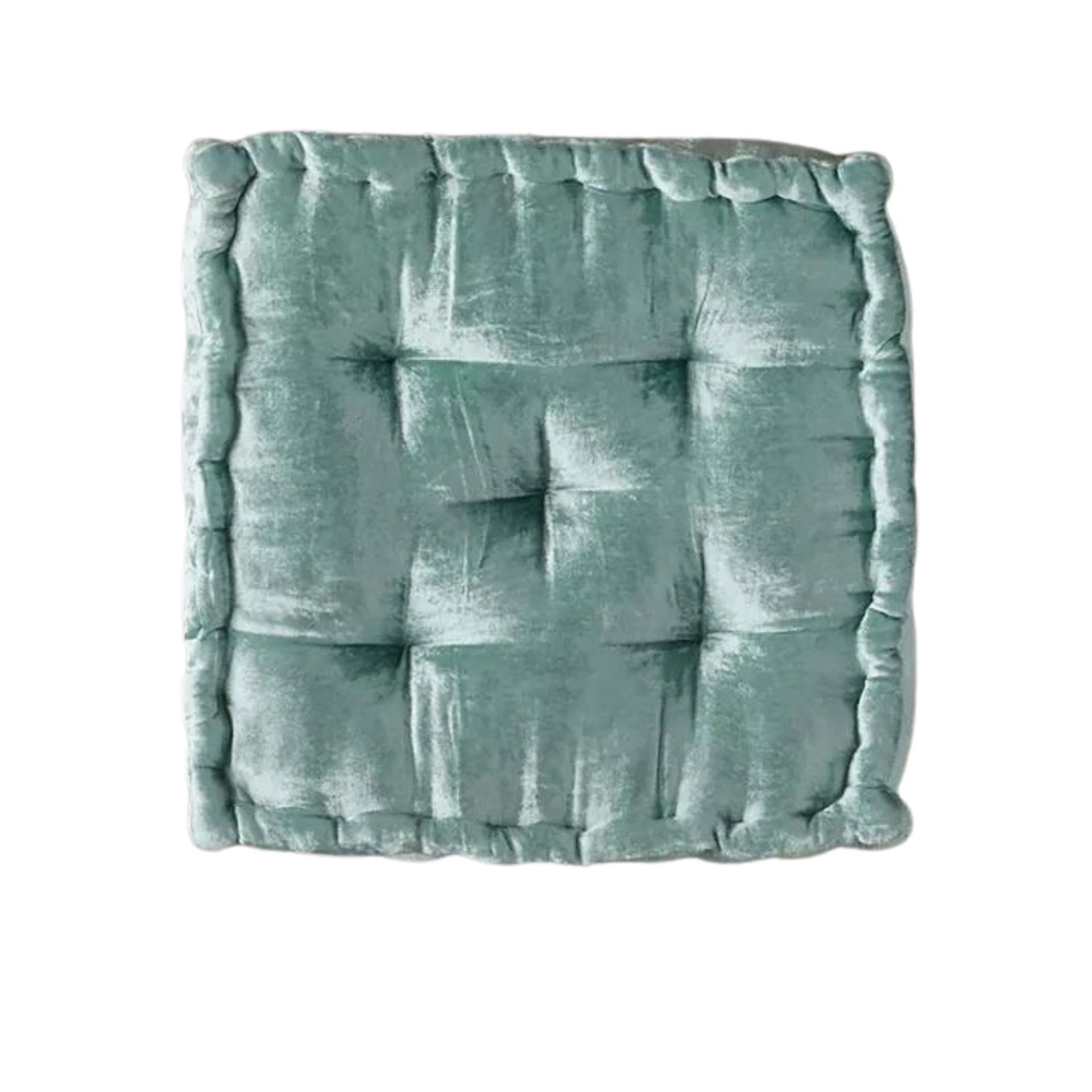 Bantal lantai beludru berumbai biru muda