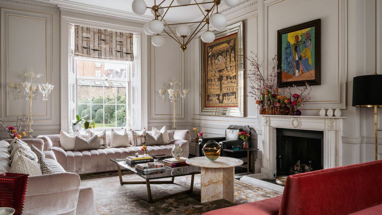 Victorian style living room with modern furniture 