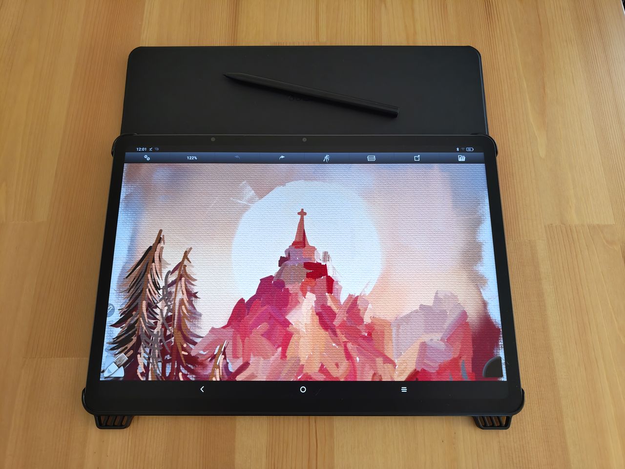 Ugee UT3 review; a drawing display on a wooden table