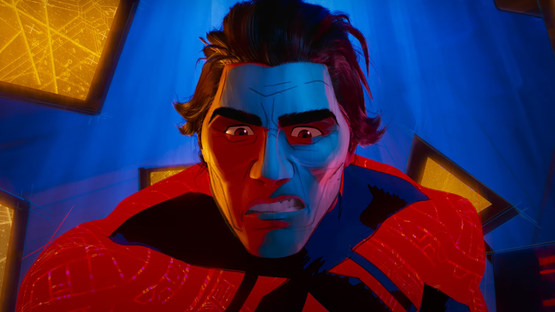 Miguel O'Hara mira a alguien fuera de cámara en Spider-Man: Across the Spider-Verse