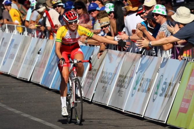 Spectators congratulated Kimberley Wells (Specialized - Securitor) during her victory lap