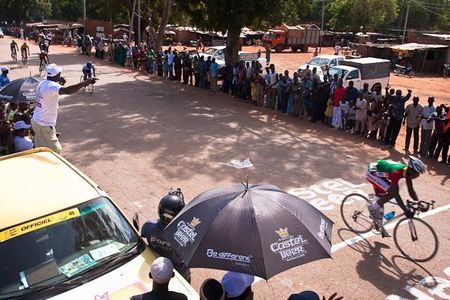 A Burkina rider wins the first intermediate sprint of Stage 6.