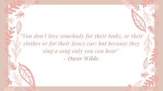 A quote about love from Oscar Wilde on a pink patterned background