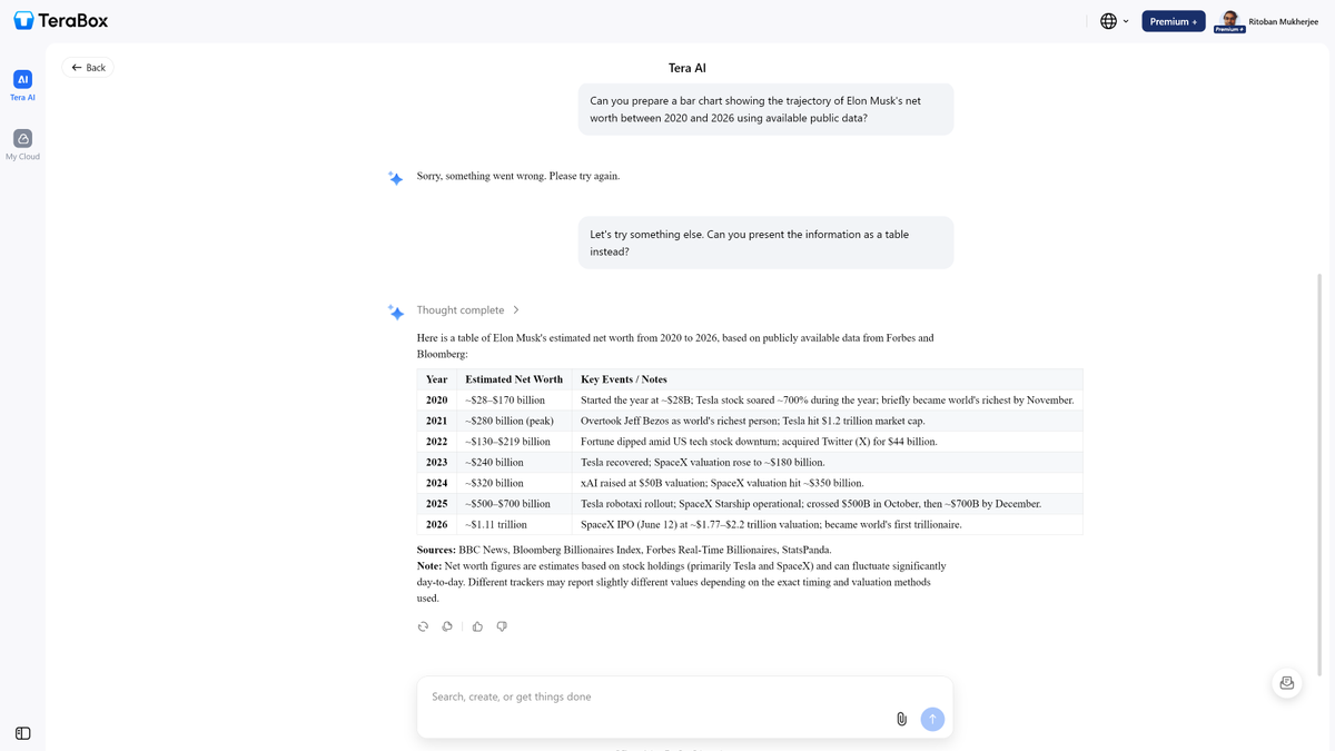 TeraBox AI chat session