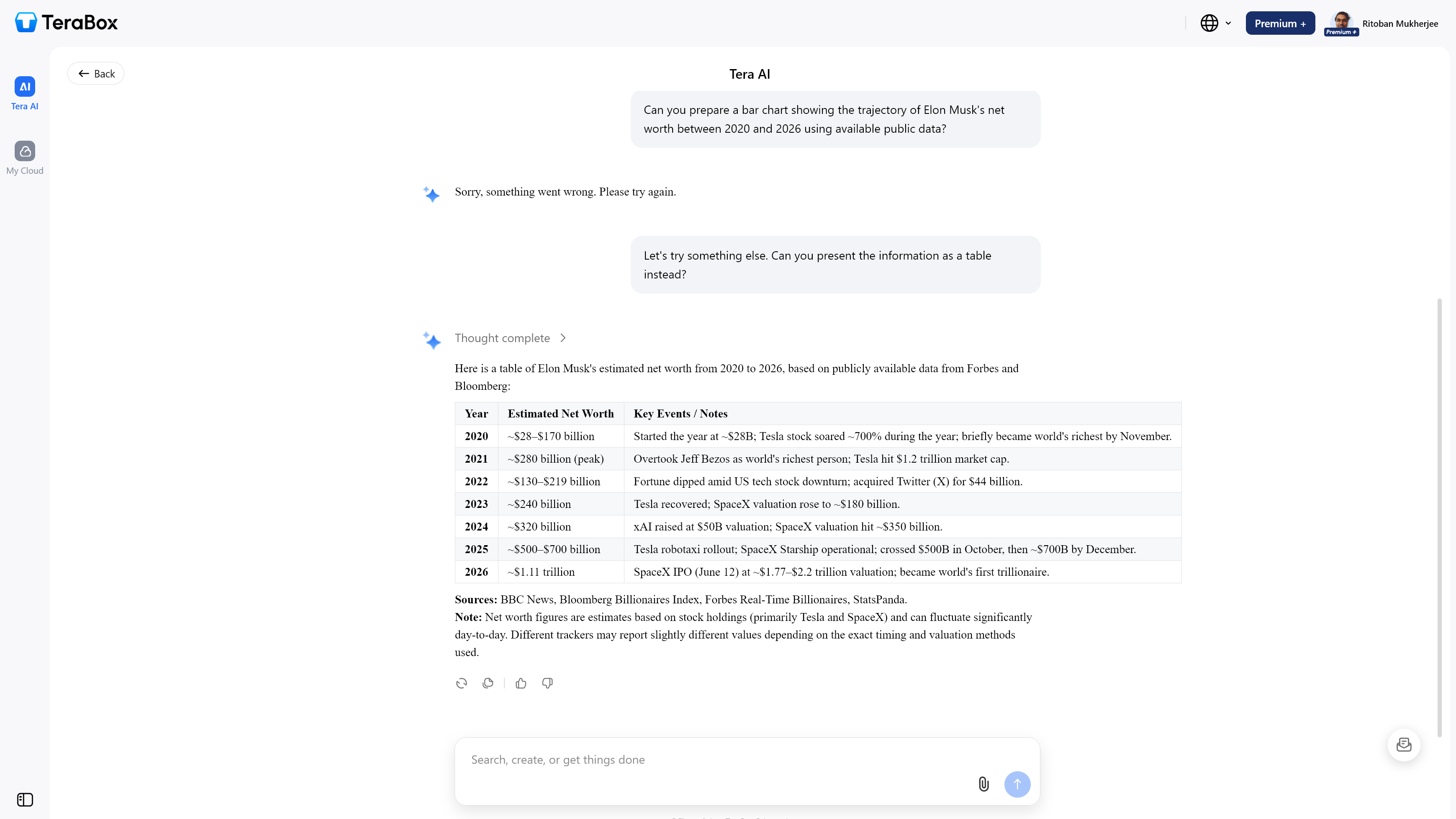 Sesión de chat de TeraBox AI