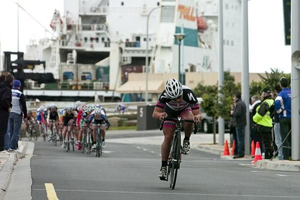 Two became one: Alexander Ray (Hyster-Total Rush) gives his all as he tries to hold off the rampaging peloton.
