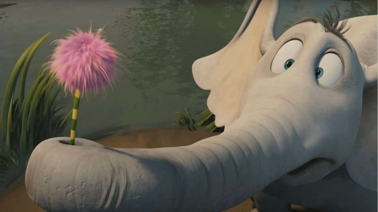 Horton looking at a flower in disbelief in Horton Hears A Who!