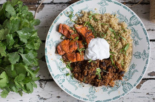 Mexican salmon, lentil and quinoa bowl