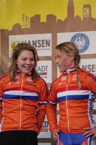 Dutch compatrios Sanne van Paassen, left, and Daphny van den Brand on the podium.