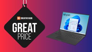 Lg gram 17-inch laptop on background saying 'great price'