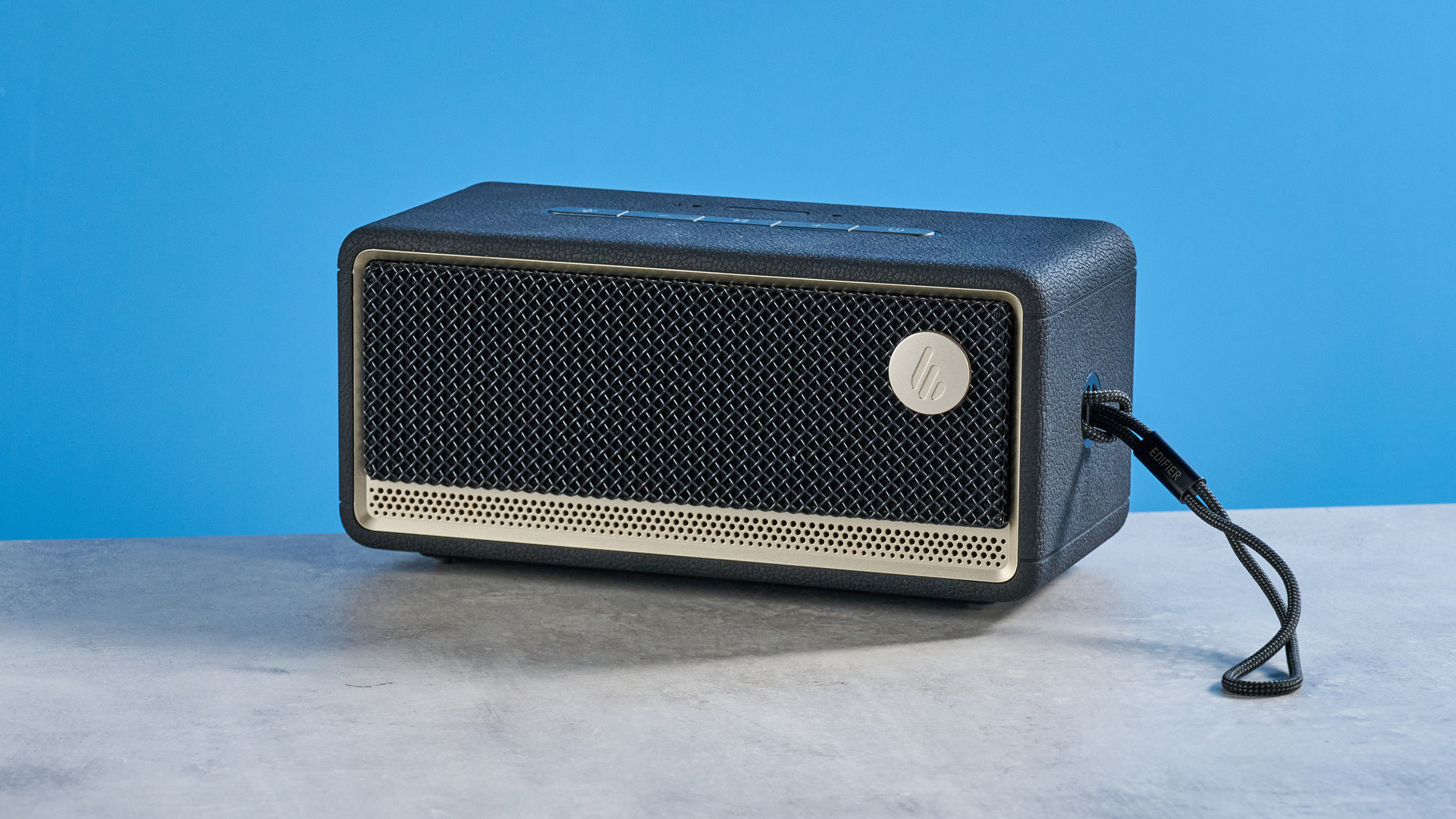 A black Edifier ES60 Bluetooth speaker
