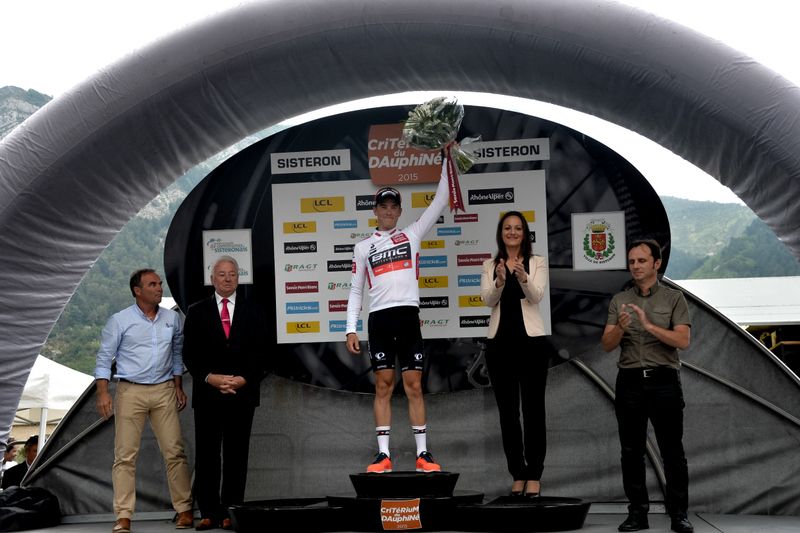 Rohan Dennis (BMC Racing) collects the best young rider jersey